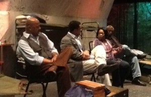 Camp Logan Q&A on April 29, 2012 at the Robey Theatre in Los Angeles (L-R) Producer Ben Guillory, Mediator and Board of Director Harry Lennix, Jr., Writer Celeste Bedford Walker, and Director Alex Morris  