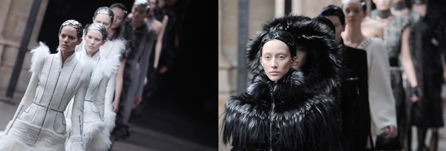 A model walks the runway during the Alexander McQueen Ready to Wear Autumn/Winter 2011/2012 show during Paris Fashion Week at La Conciergerie on March 8, 2011 in Paris, France.  Photographed by de Moraes Barros and Dominique C 