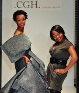 Houstina Summers (left) with her model at the CGH Couture fashion show at Agenda Loft during LA Fashion Week March 19, 2011 (Photo by Arun Nevader, Wire Image)