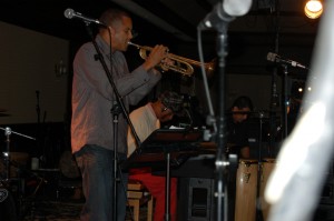 Preston Glass (on piano) with a trio performing his hits at the Westport Jazz Festical in Los Angeles, CA (Photo by Kevin Foster)