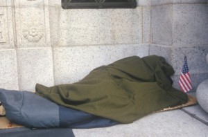 Homeless veteran on Independence Day (Photo by Joe Sohn, getty images)