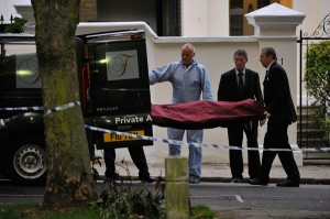 Amy Winehouse's body is carried away from her London home on July 23, 2011 in London, England. (Photo by Jeremy O'Donnell, WireImage))