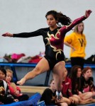 Melissa Martinez doing the floor exercise during a gymnastics competiton at Wilson H.S. (Photographed by Arun Nevader) 