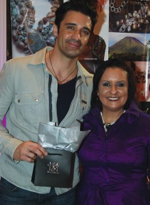 Gilles Marini (Switched At Birth) with jewelry designer Ileana Rojas-Bennett at the Maleku Jewelry® booth at Duliakas's 5th Annual Oscar® Suite & Party Photo: R Shawn Photography®