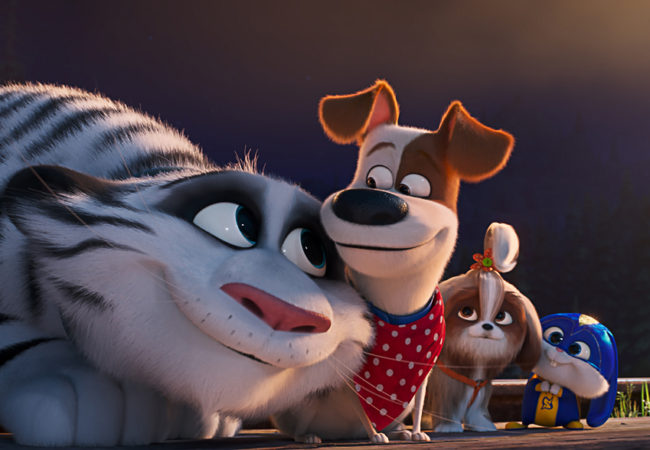 (from left) Hu, Max (Patton Oswalt), Daisy (Tiffany Haddish) and Snowball (Kevin Hart) in Illumination’s "The Secret Life of Pets 2," directed by Chris Renaud.