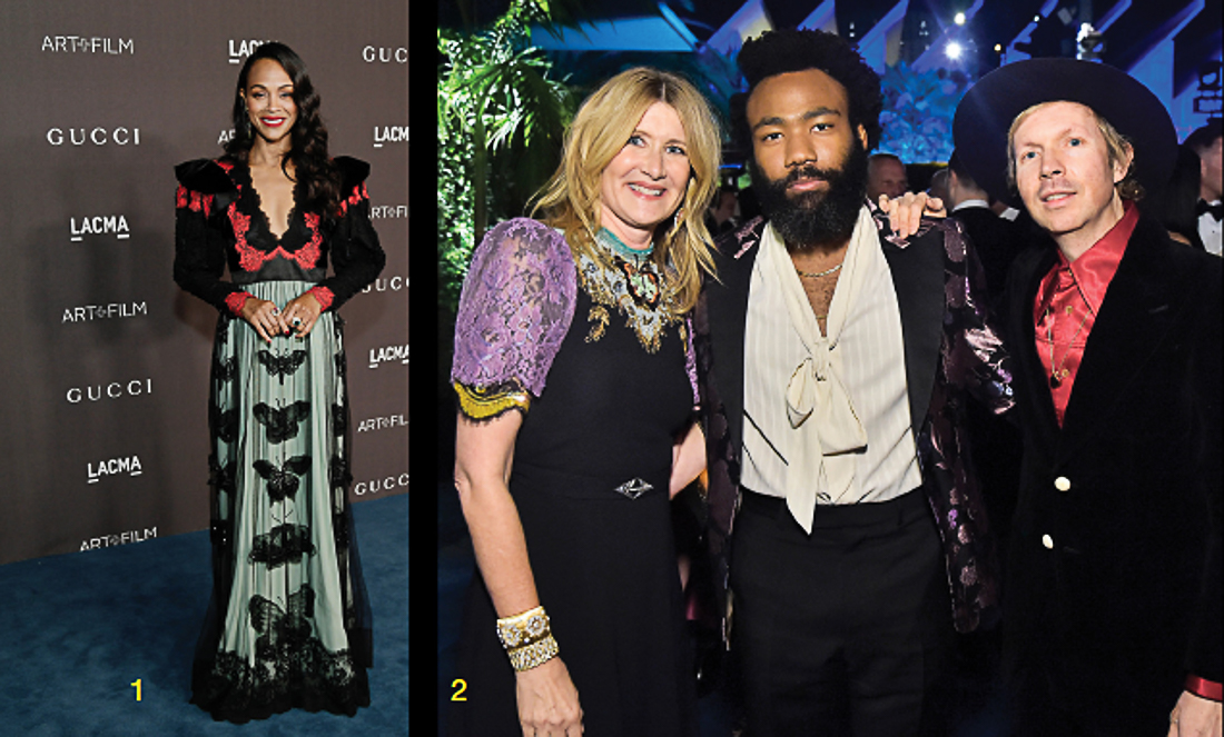 (L-R) Zoe Saldana, Laura Dern, Donald Glover, & Beck attend the Art+Film Gala (LACMA) -Photos: Michael Kovac/Getty Images