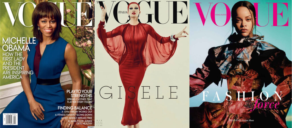 Iconic Vogue Covers: (L-R) Michelle Obama, Gizelle, Rihanna